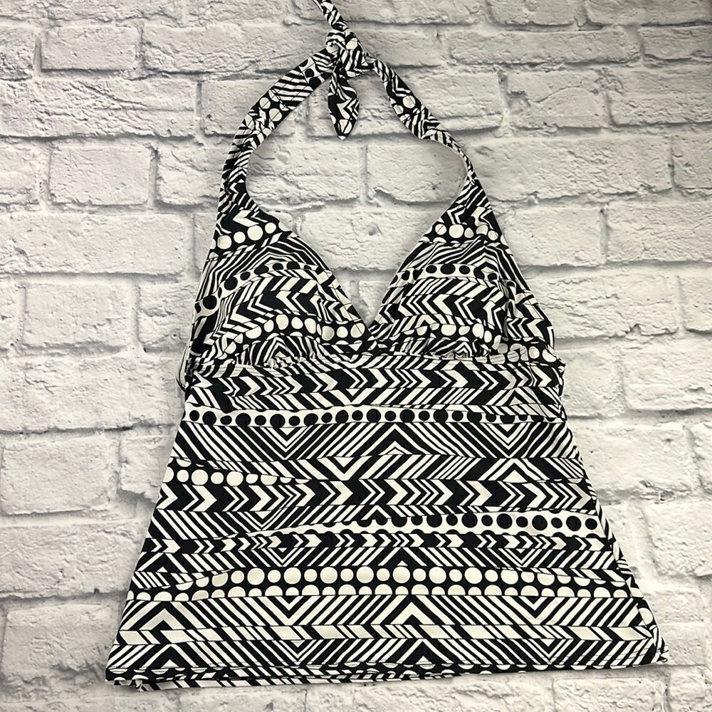 Captiva Black and White Patterned Tankini Top Size Large